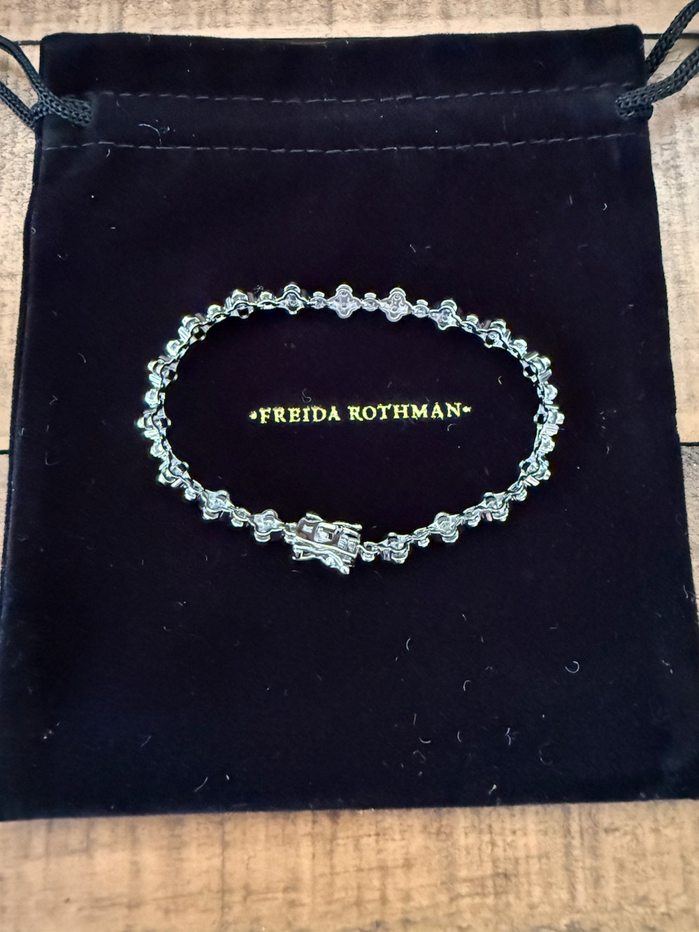 Freida Rothman Tennis Bracelet Silver Tone Crystal Clover 7.5 in Womens Gift